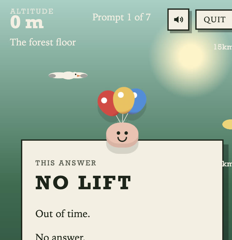 A prompt that timed out, with no lift and the rider still at 0 m
